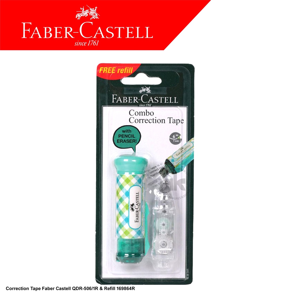 Jual Faber Castell Correction Tape Combo 6m Fancy QDR506/1R & Refill Green Checkered 169864R