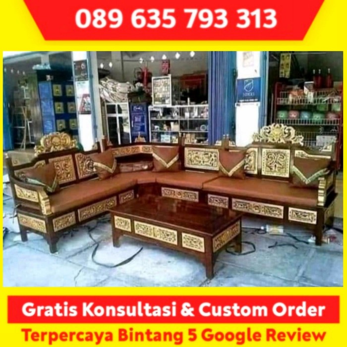Jual Kursi ruang tamu sofa tamu minimalis sudut kayu jati ukir mewah