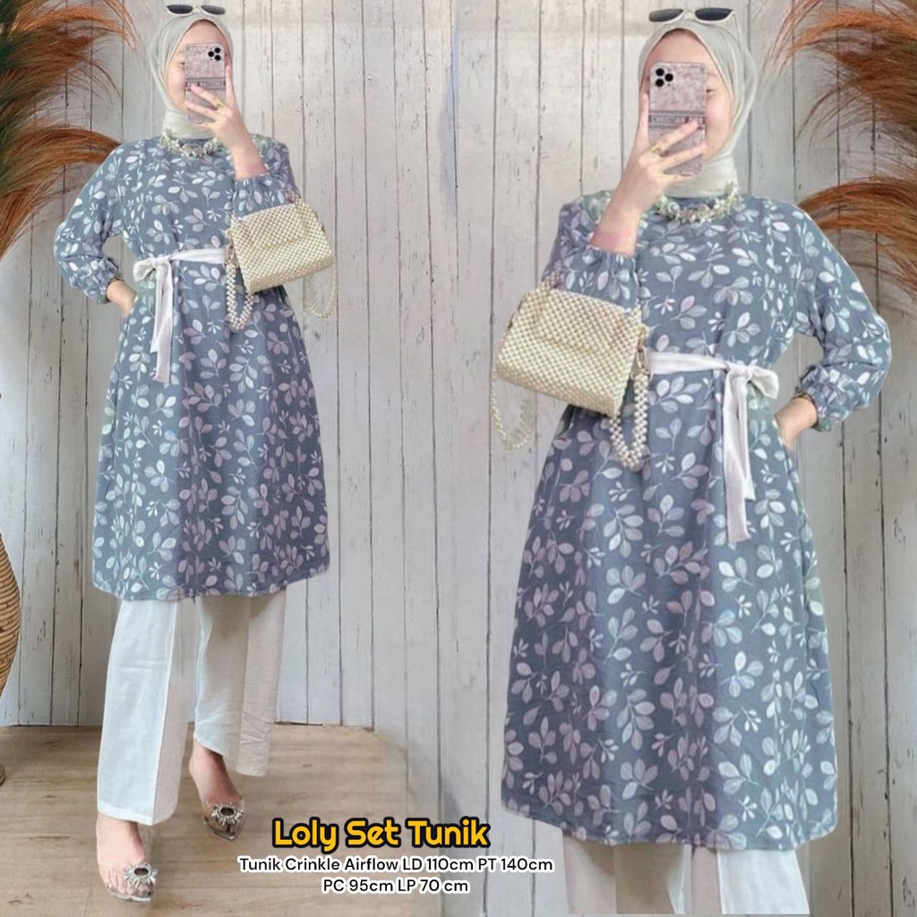 Jual LolySet One Set Wanita Tunik Crinkle Airflow Setelan Wanita ...