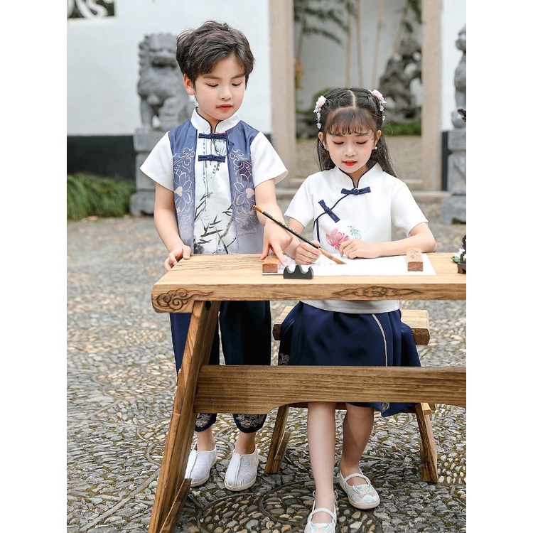 Jual Hanfu siswa sekolah asal, pakaian taman dengan lengan pendek musim