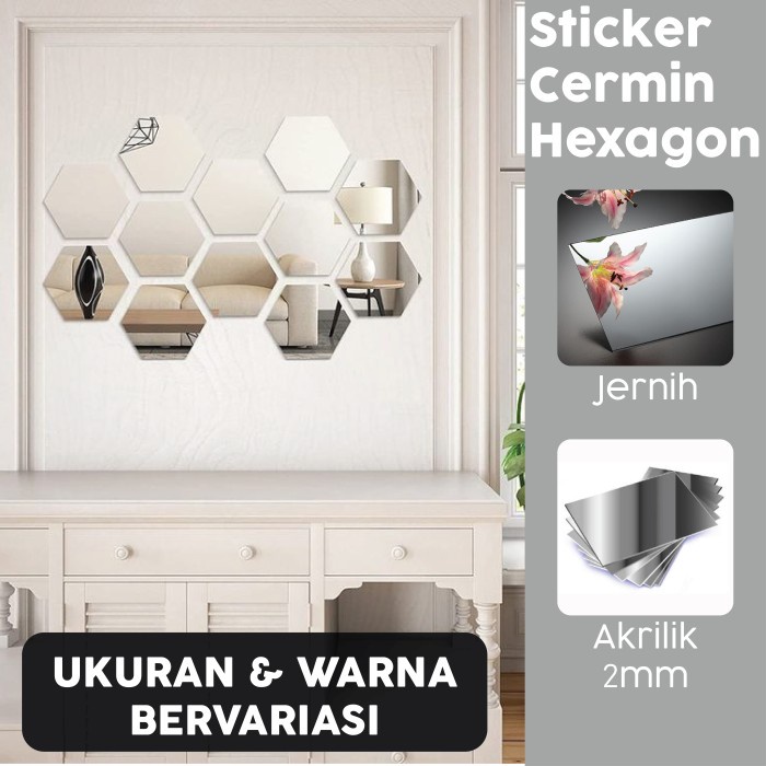 Jual Hexagonal Cermin Tempel Kaca Sticker Segi Enam Hexagon Mirror