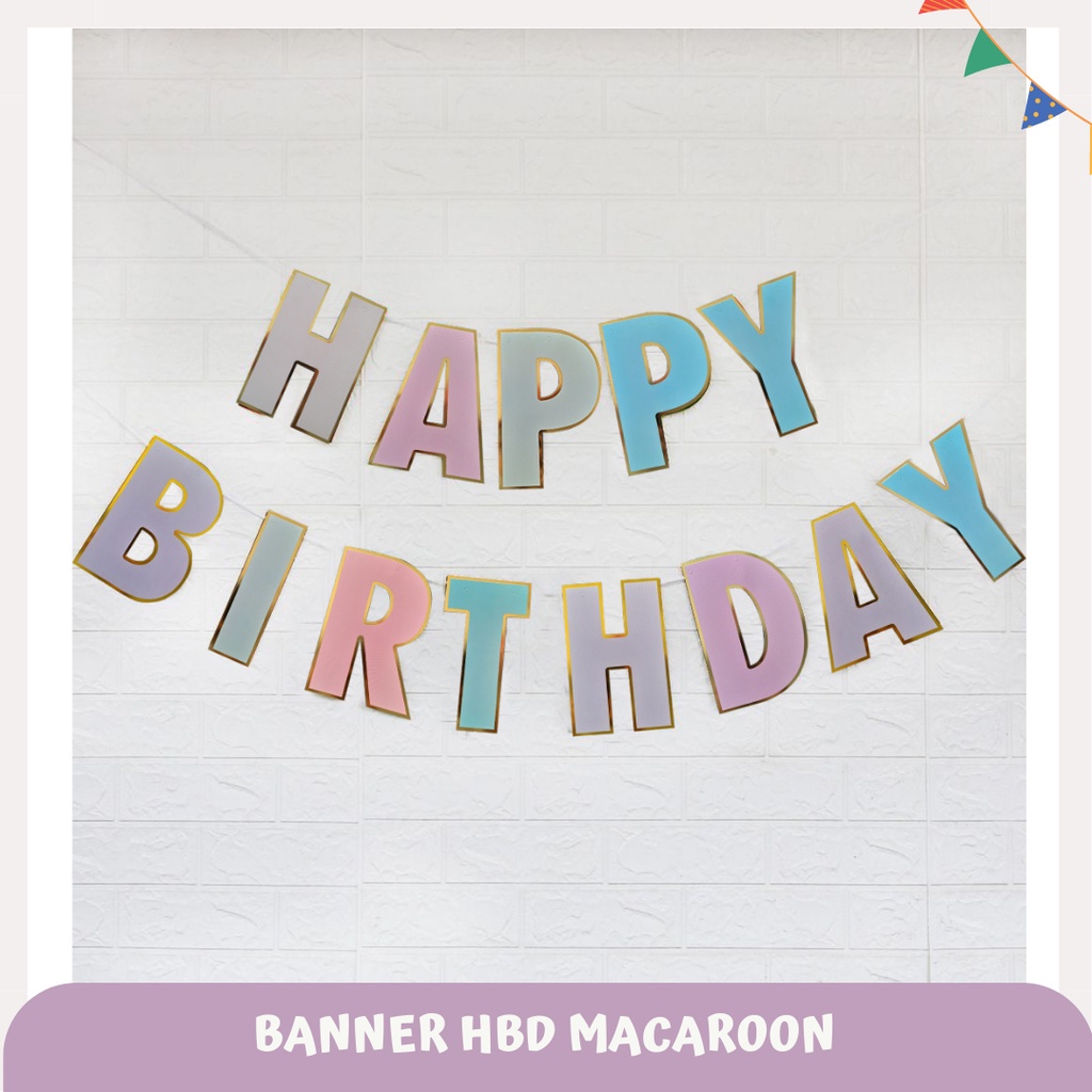 Happy Birthday Banner Macarone Theme Birthday