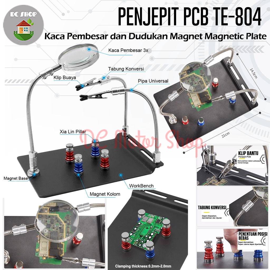 Jual Penjepit PCB TE-804 + Kaca Pembesar dan Dudukan Magnet Magnetic ...