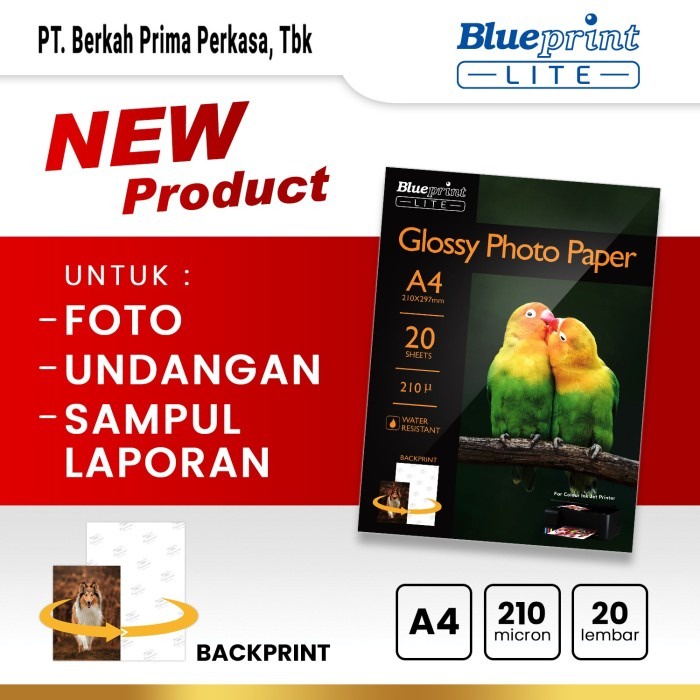 Jual Kertas Foto Glossy Photo Paper BLUEPRINT Lite A4 10R 210 Micron ...