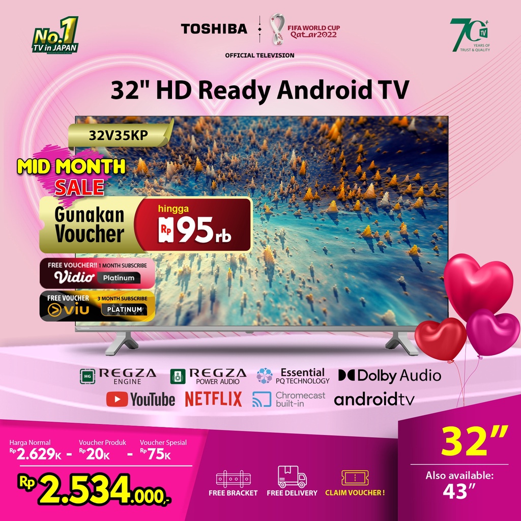 Jual Toshiba LED TV - HD Smart Android 32" - 32V35KP - Free Bracket ...