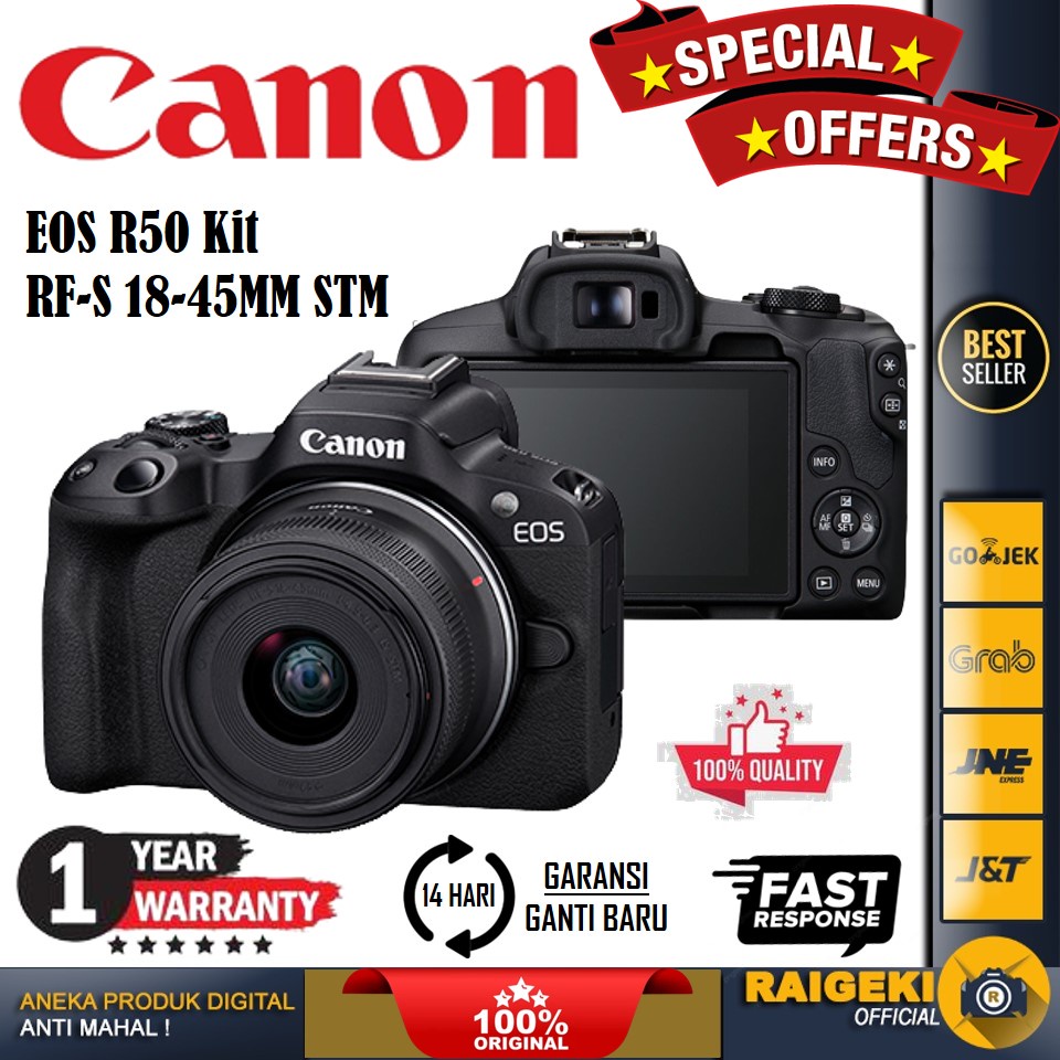 Jual Canon EOS R50 Kit RF-S 18-45MM STM BLACK Kamera Mirrorless Garansi ...
