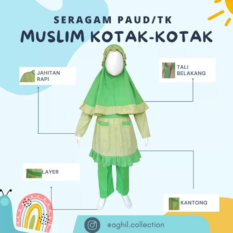 Jual CR48GN SERAGAM TK/PAUD MUSLIM KOTAKKOTAK BAJU TK/PAUD KOTAKKOTAK