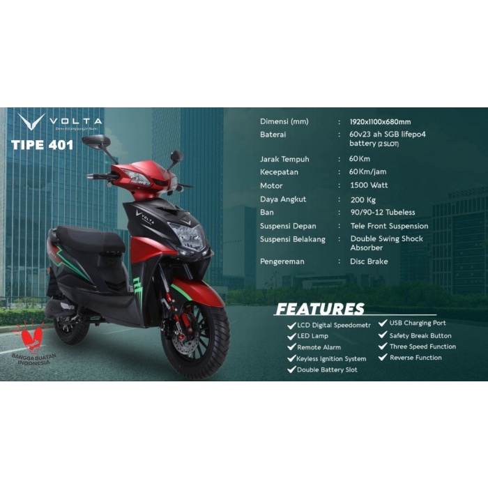 Jual VOLTA 401 Motor Listrik Buatan Indonesia Power 1500W Battery ...