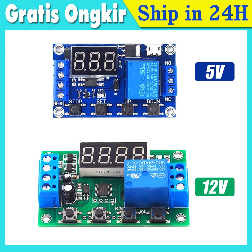 Jual Relay Timer Display Modul Relay Delay Timer DC 5V 12V 5A ...