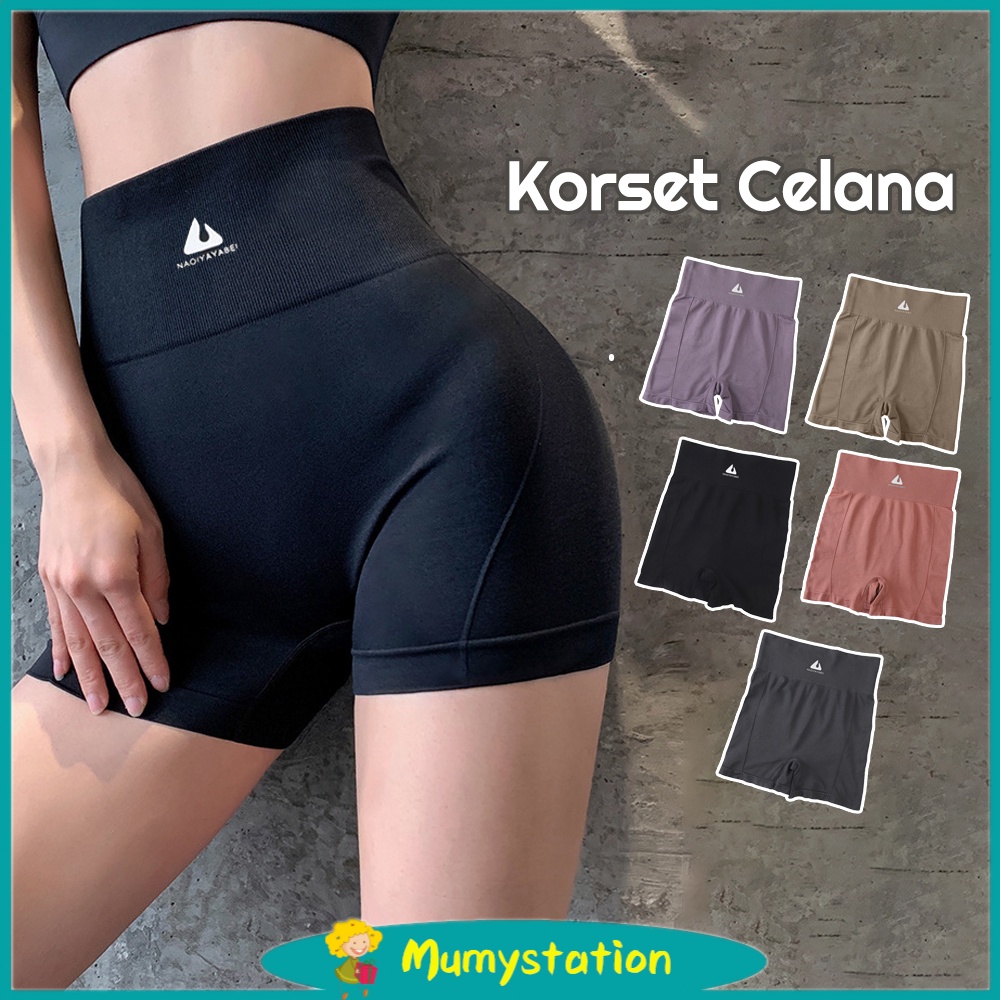 Mumystation Celana Korset Pinggang Tinggi legging pendek short pants wanita sport olahraga Yoga Fitness