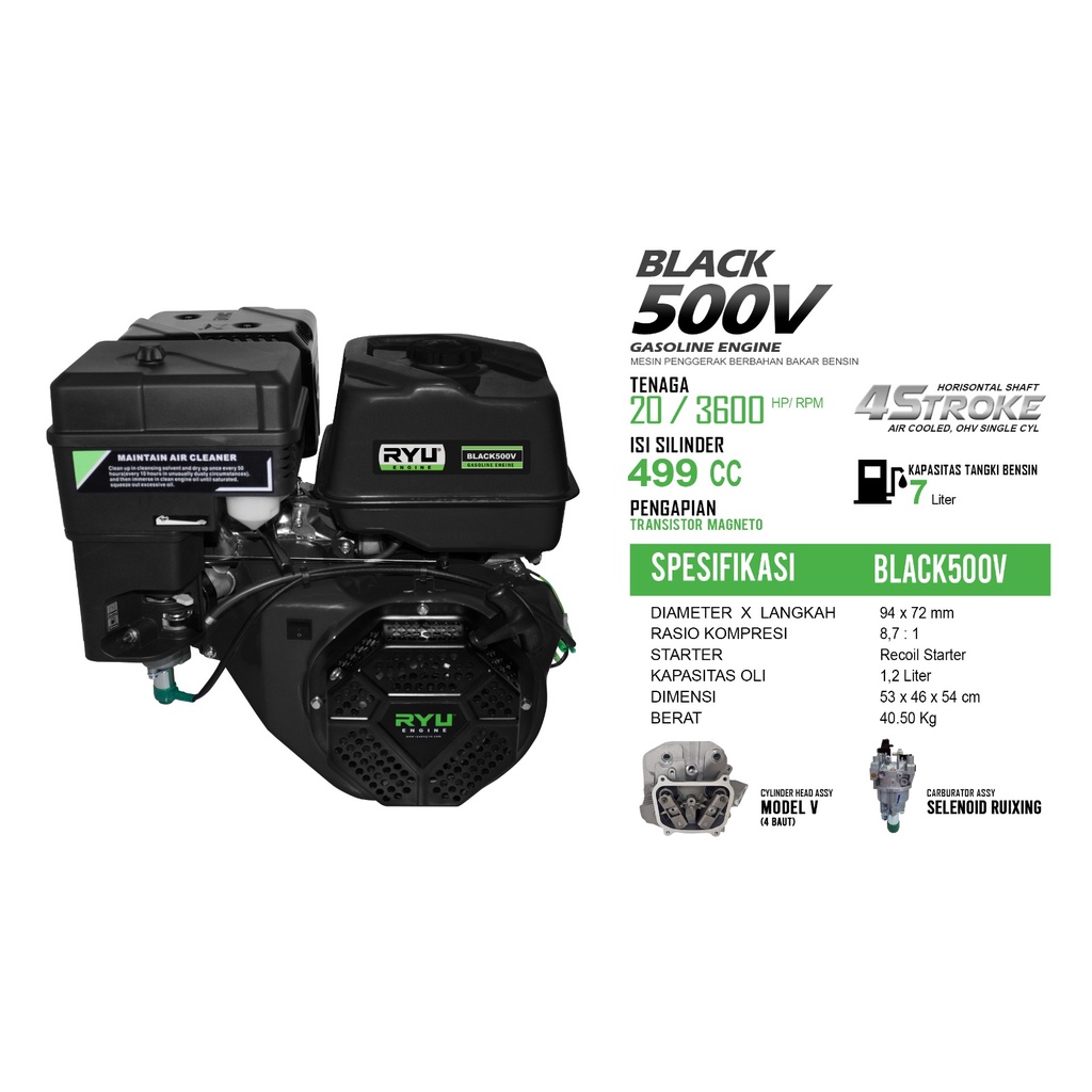 Jual MESIN PENGGERAK/GASOLINE ENGINE BLACK500V - RYU | Shopee Indonesia