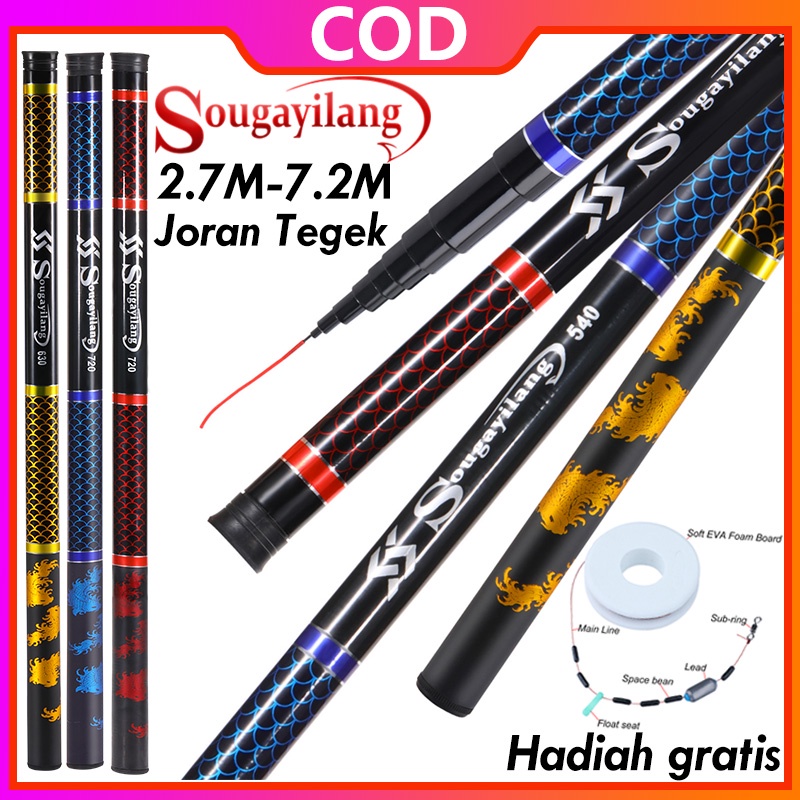 Sougayilang 2.7M-7.2M Joran Tegek 5-12 Seksi Joran Pancing dengan garis bebas sebagai hadiah 3Colors Fishing Rod For Outdoor Fishing