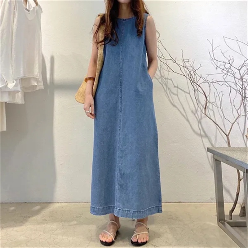 Jual Fashion loose casual denim dress for women Shopee Indonesia