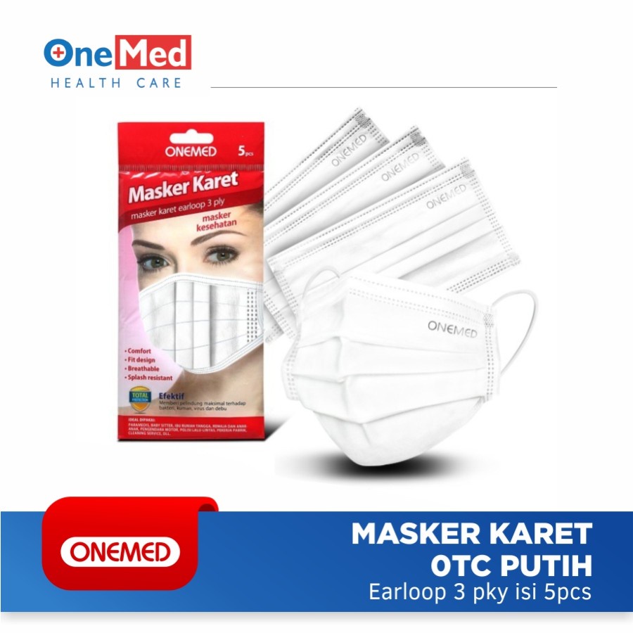 Jual Masker Bedah Karet 3ply Isi 5pcs OneMed - Putih SL | Shopee Indonesia