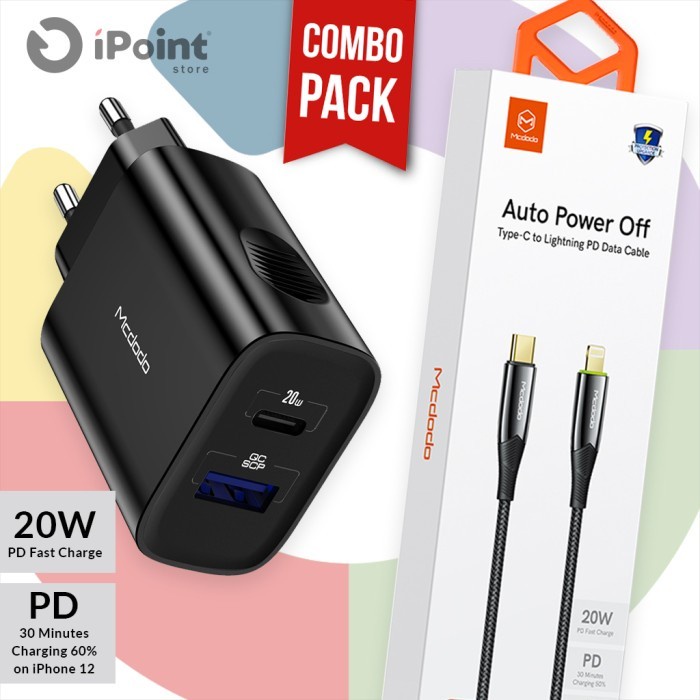 Jual Mcdodo 20w PD Dual Output Charger Set + C to Lightning Cable 1.2 ...