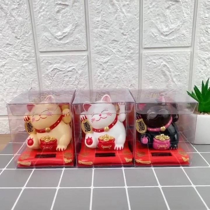 Jual Kucing Hoki Pajangan Mobil Maneki Neko Fuk Tatakan 8cm Dashboard Solar Kucing Keberuntungan