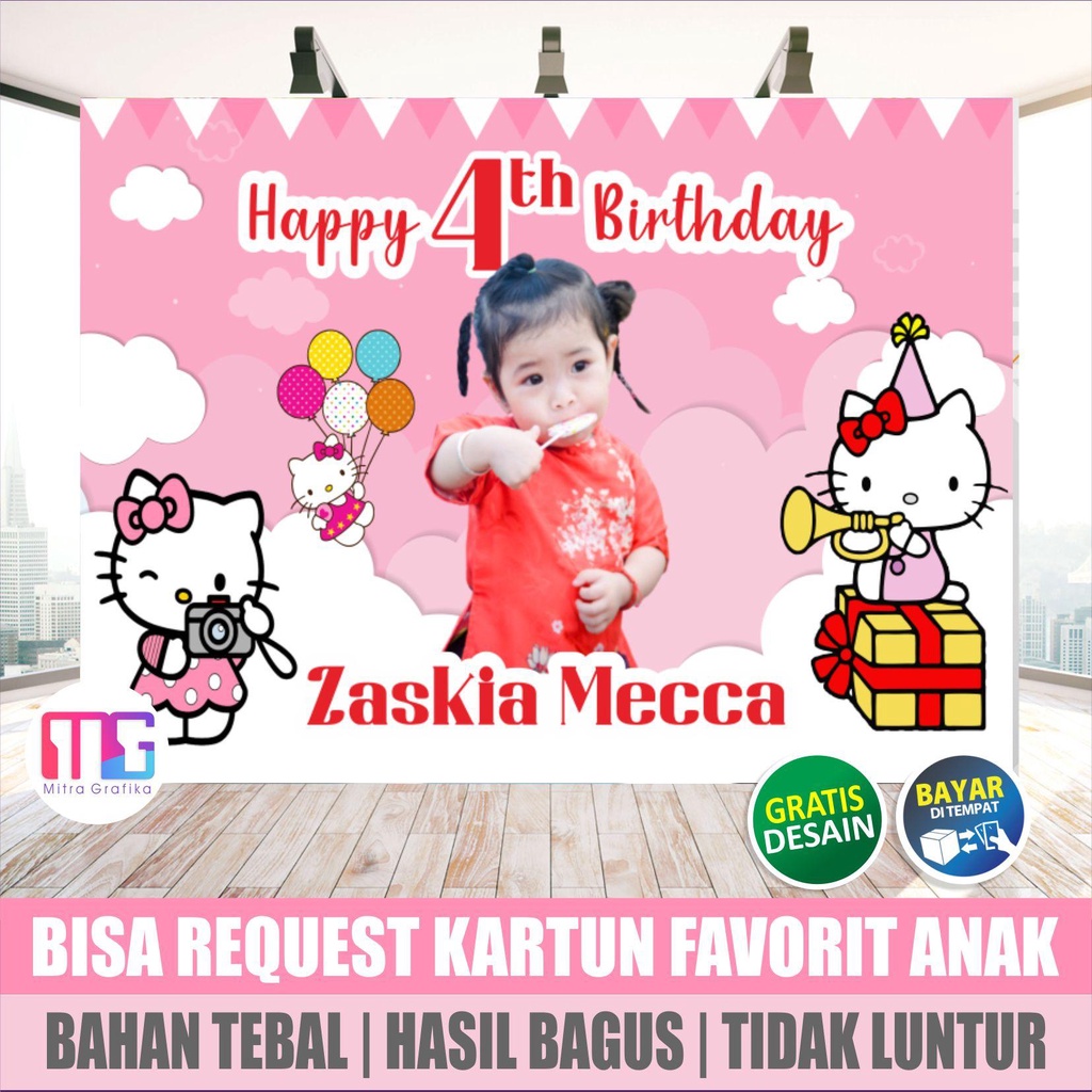 Jual Cetak Spanduk ultah anak tema hello kity / banner ulang tahun anak