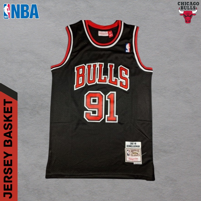 Maillot NBA Pas Cher Chicago Bulls Dennis Rodman 91 Noir Bande P 5045