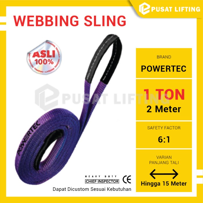 Jual Webbing Sling 1 Ton 2 Meter POWERTEC Sling Belt Double Ply ...