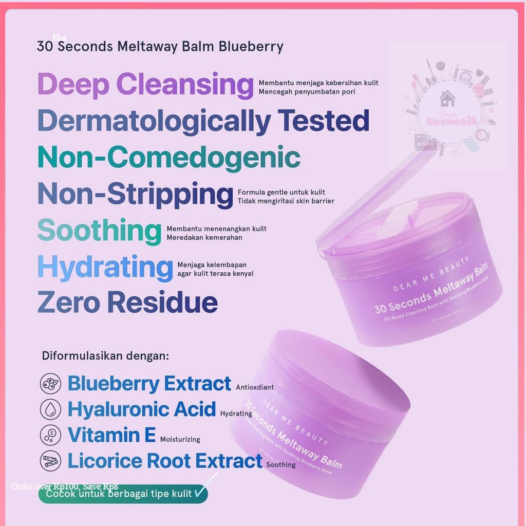 Jual Dear Me Beauty Cleansing Balm - Meltaway Balm Blueberry ...
