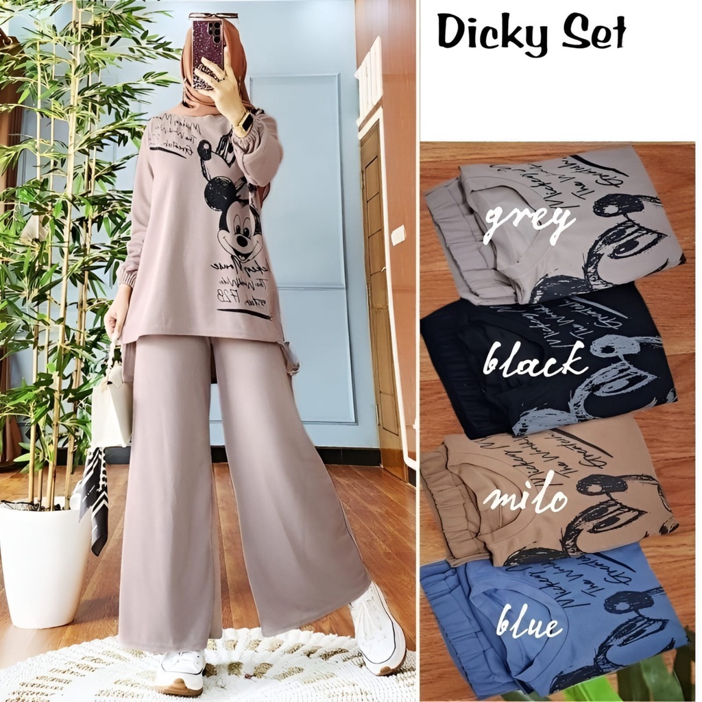 Jual Vallina Outfit Dicky One Set Printed Crinkle Baju Setelan Wanita Muslim Premium Terbaru