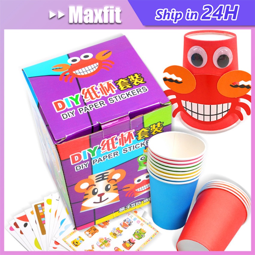 Jual Mainan Diy Paper Cup Kartun Stickers Craft Menghias Box Set Isi 12 ...