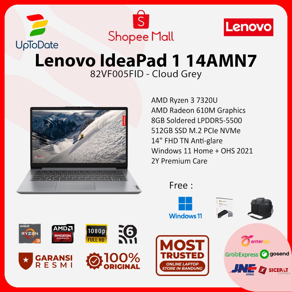Jual Laptop Lenovo IdeaPad 1 14AMN7 5FID Ryzen 3 7320U 8GB 512GB 14