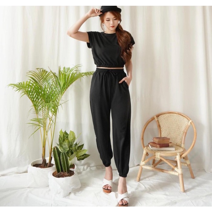 Jual ONE SET CROP TOP/BAJU SETELAN CELANA JOGGER WANITA/SET BABYTERRY ...