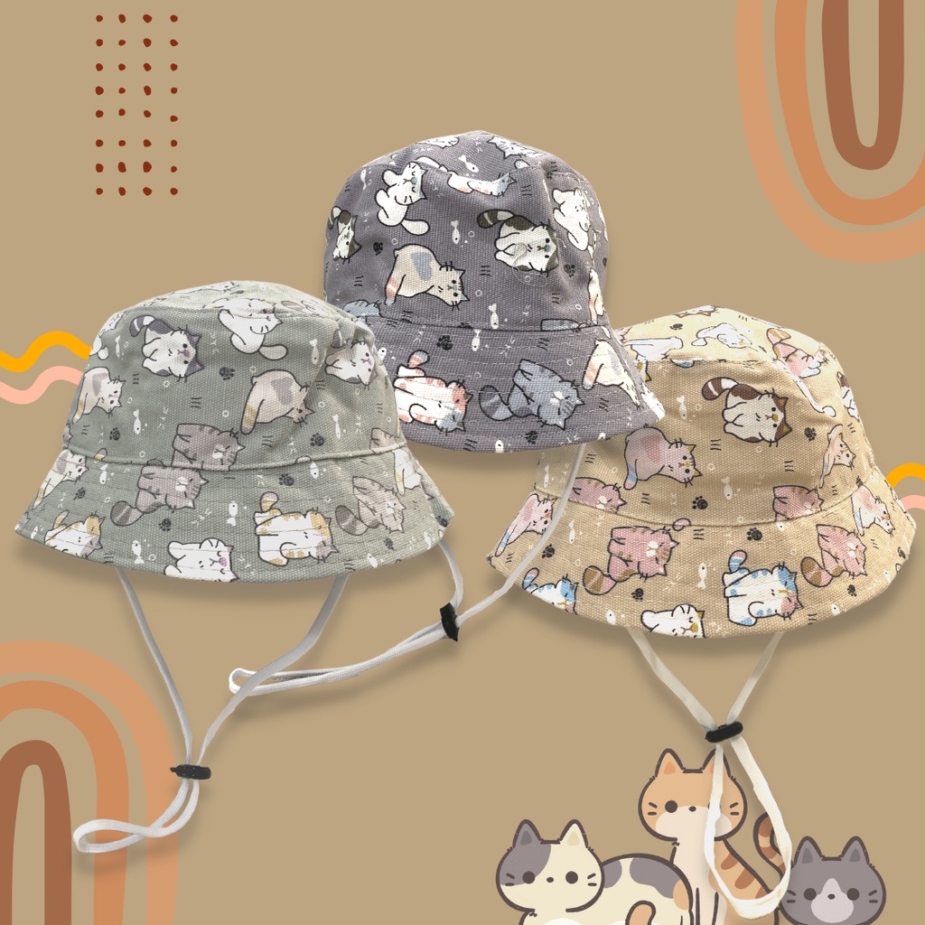 Jual Topi Bucket Anak dan Balita Gambar Kucing Lucu Bahan Kanvas ...