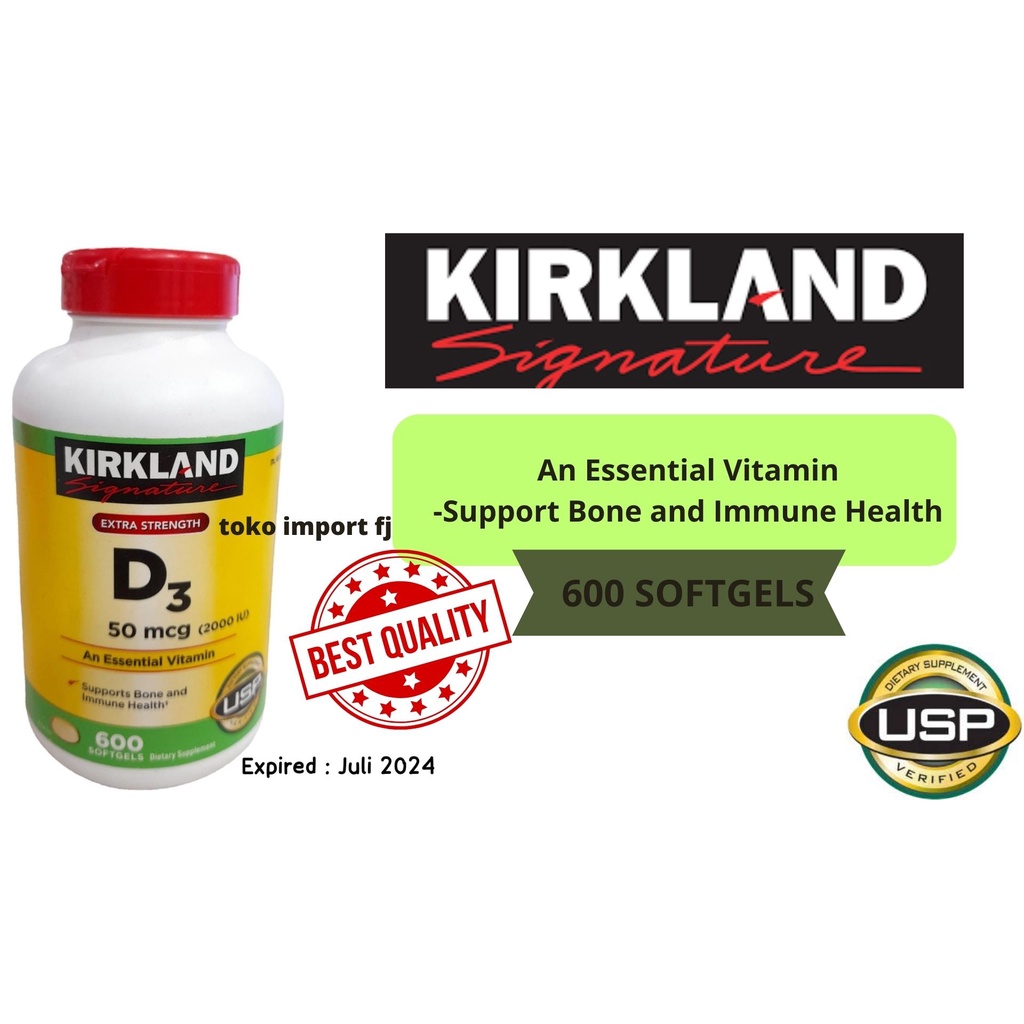 Jual Kirkland Signature Vitamin D3 2000 IU 600 Softgels USP VERIFIED