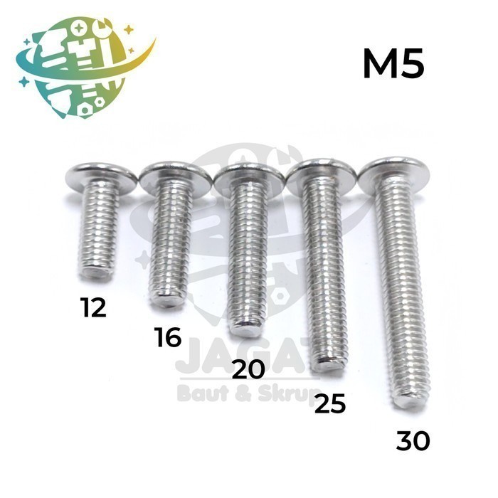Jual Baut L Stainless M5x30 Baut Hex Thin Flat Head Machine Screw SS304 ...