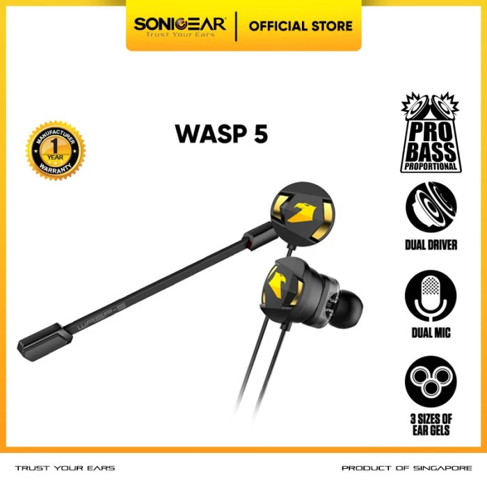 Headset Gaming Earphone Wasp 5 Dual Mic Ultra Bass By Sonicgear