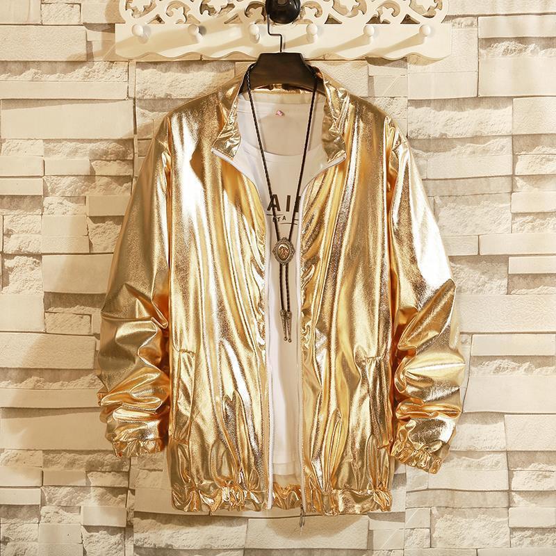 Jual Men's gold hip-hop jacket baseball suit sequin trend jacket ...