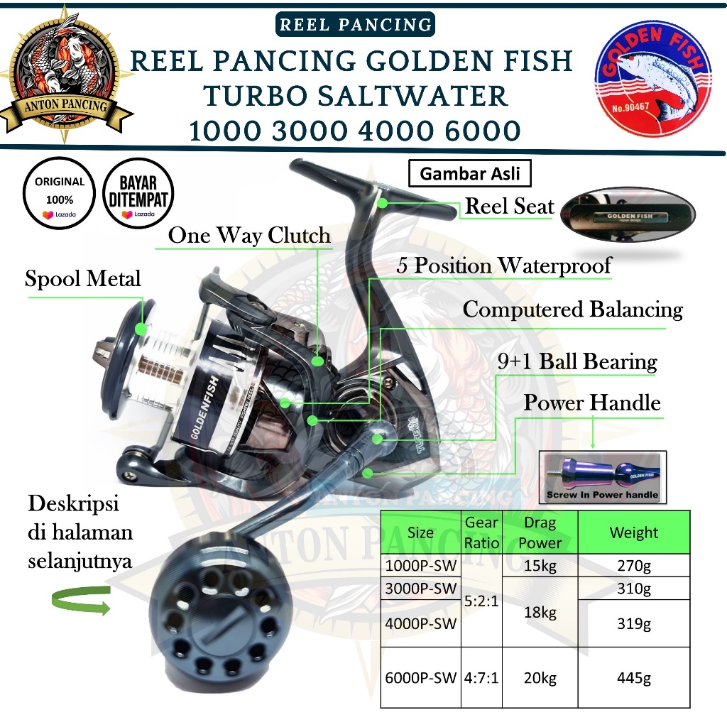 Jual Reel Pancing Golden Fish Turbo Saltwater Concept 1000 2000 3000 4000  6000P