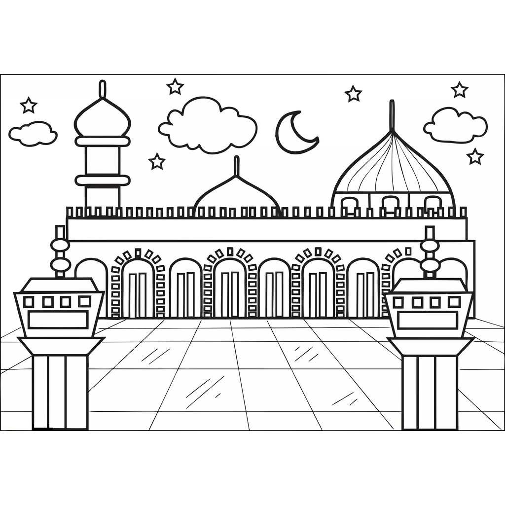 Jual Gambar Mewarnai Islami ~ MASJID/ Seketsa Lukis / Drawing