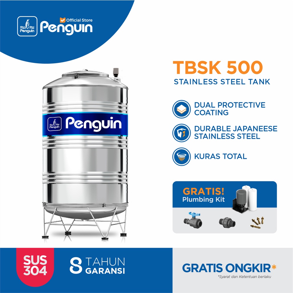 Jual Penguin Tangki Toren Tandon Air Stainless Tbsk 500 500 Liter Shopee Indonesia 3582