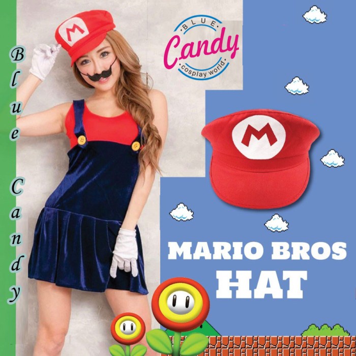 Jual Blue Candy Topi Mario Bross Luigi Hat Topi Cosplay Mario Bross Cap ...