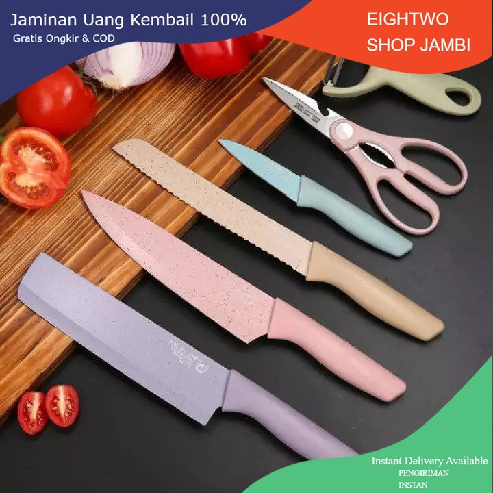 Jual Pisau Dapur Keramik Set 6IN1 EVCRIVERH Stainless Steel Anti