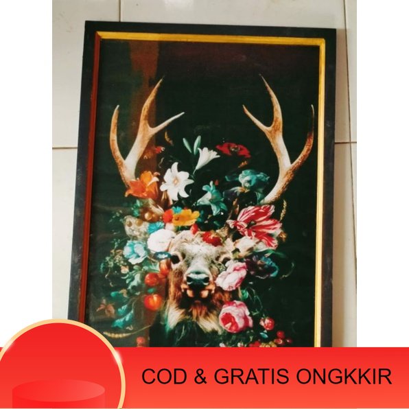 Jual Lukisan Murah Lukisan Cetak Hiasan Dinding Plus Bingkai Gambar Rusa Ukuran 85x65 Shopee