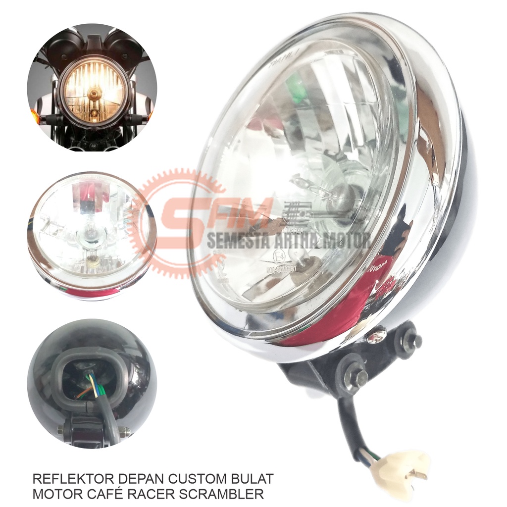 Jual Reflektor Headlamp 6,5 Inch Custom Lampu Depan Motor Bulat Classic