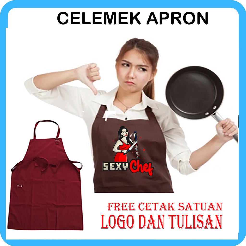 Jual Bordir Gratis Logo Dan Nama Celemek Apron Custom Bordir Sablon Nama Apron Celemek Bahan