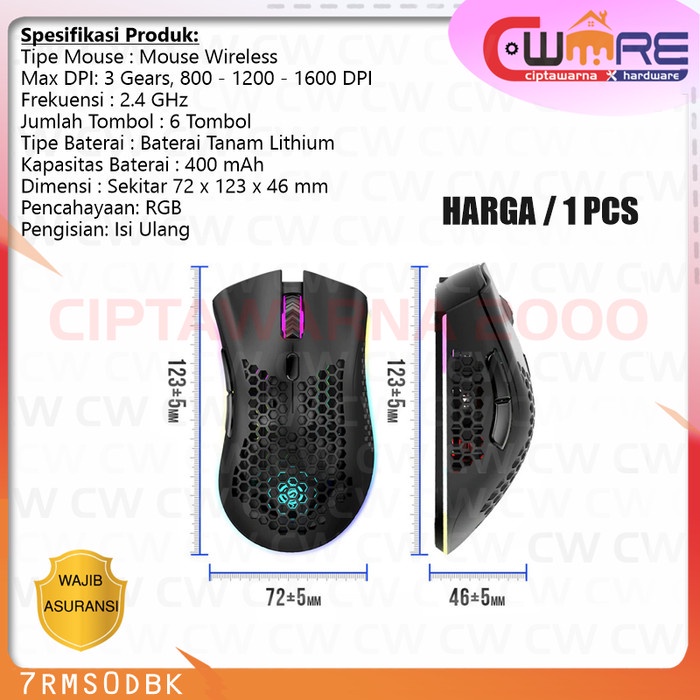 Jual Mouse Mous Mos Gaming Wireless RGB Honeycomb Rechargeable BM600 ...