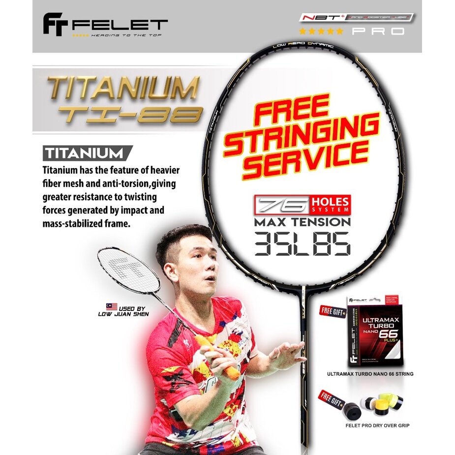 Jual Raket FELET TITANIUM TI 88 35LBS 100% Original | Shopee Indonesia