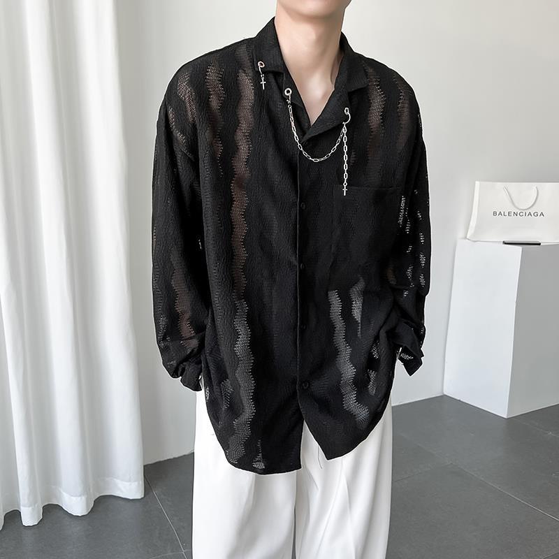 Jual Design sense nightclub style lace cut out shirt for men | Shopee ...