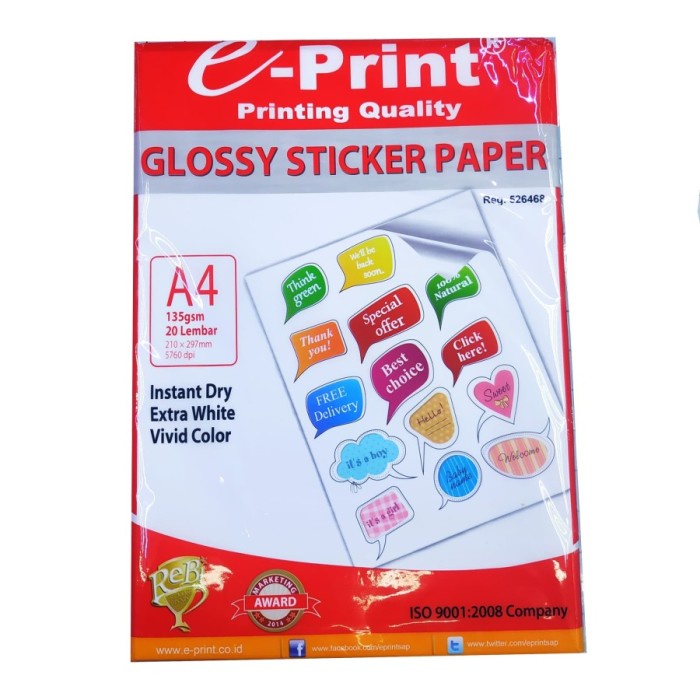 Jual KERTAS FOTO GLOSSY STICKER PAPER A4 135gsm Shopee Indonesia