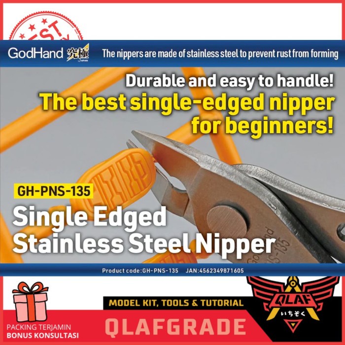 Jual GodHand Single Edge Nipper Stainless Steel PNS 135 anti rust blade ...
