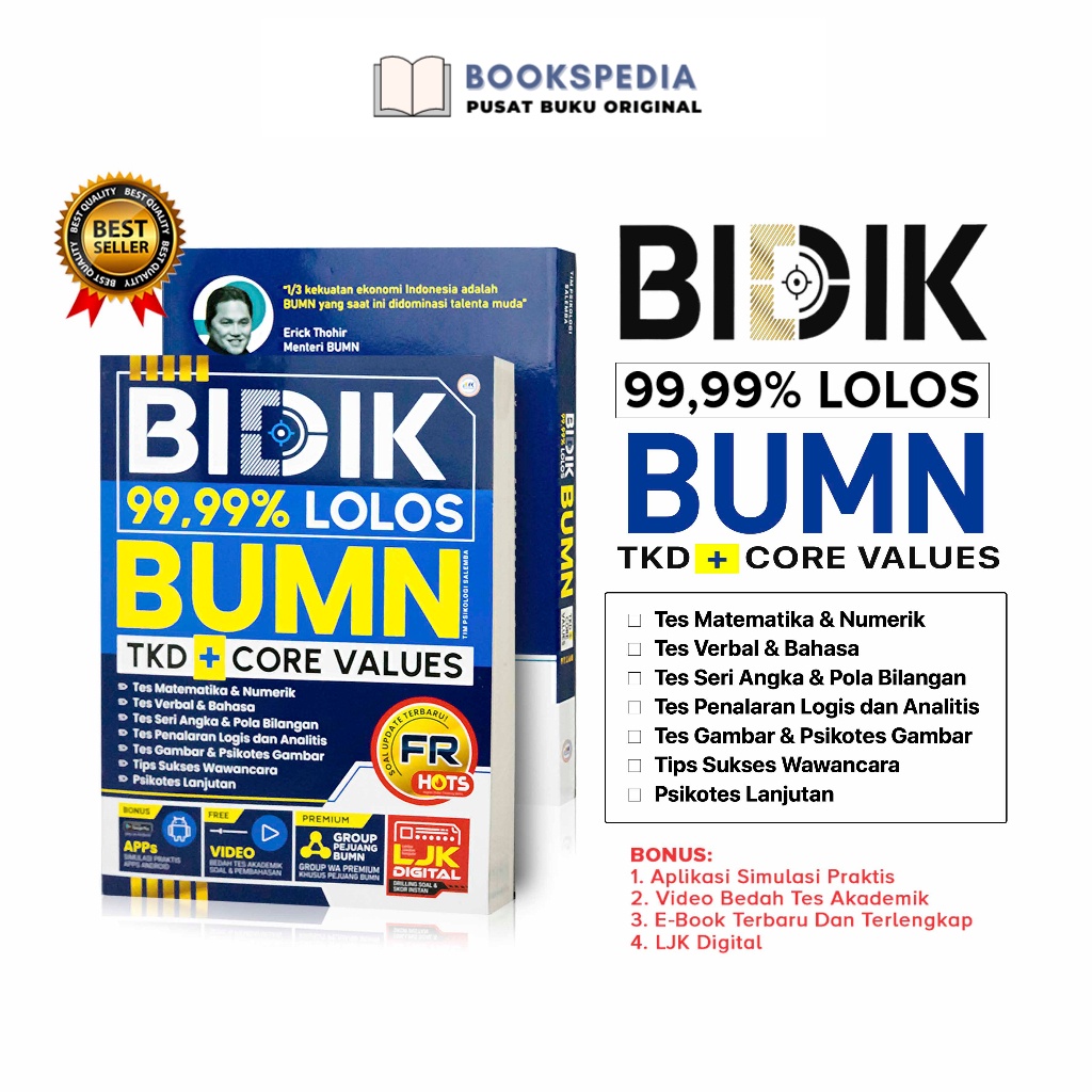 Jual Buku Tes BUMN 2023 2024 BIDIK 99.99% LOLOS BUMN TKD + CORE VALUES ...