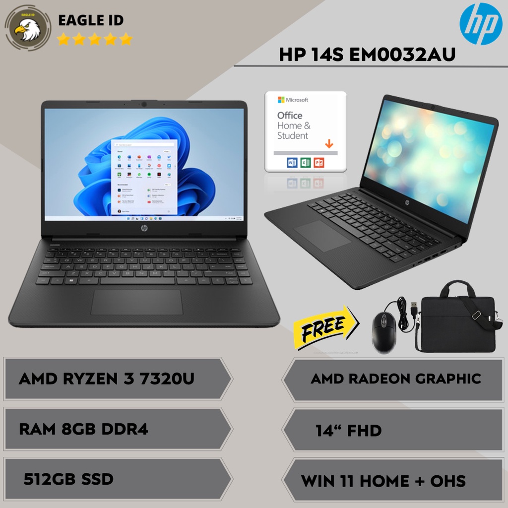 Jual LAPTOP HP 14S EM0032AU RYZEN 3 7320U 8GB 512SSD AMD RADEON GRAPHIC ...