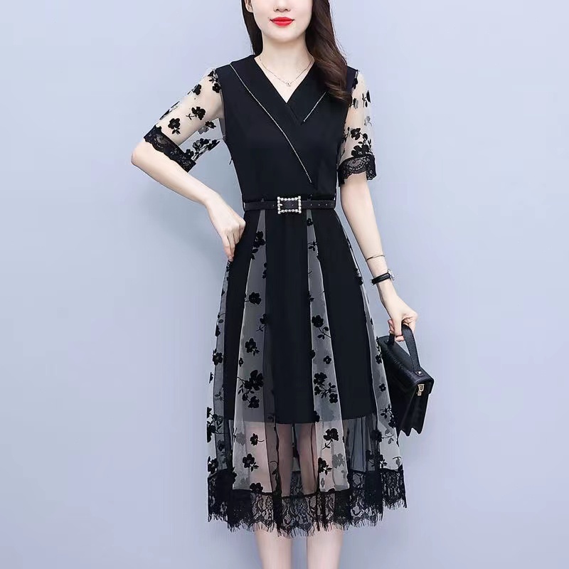 Jual FAN 2024 Gaun Korea Ukuran Besar Baru Rok Hitam Kecil Dress Hitam