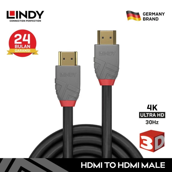 LINDY Kabel HDMI 1.4 20M Versi 2.0 Standard HDMI Cable 4K 60Hz Anthra Line FHD ARC 36969